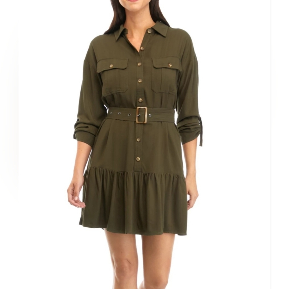 Cupio Safari Belted Mini‎ Dress sz XL Green Olive